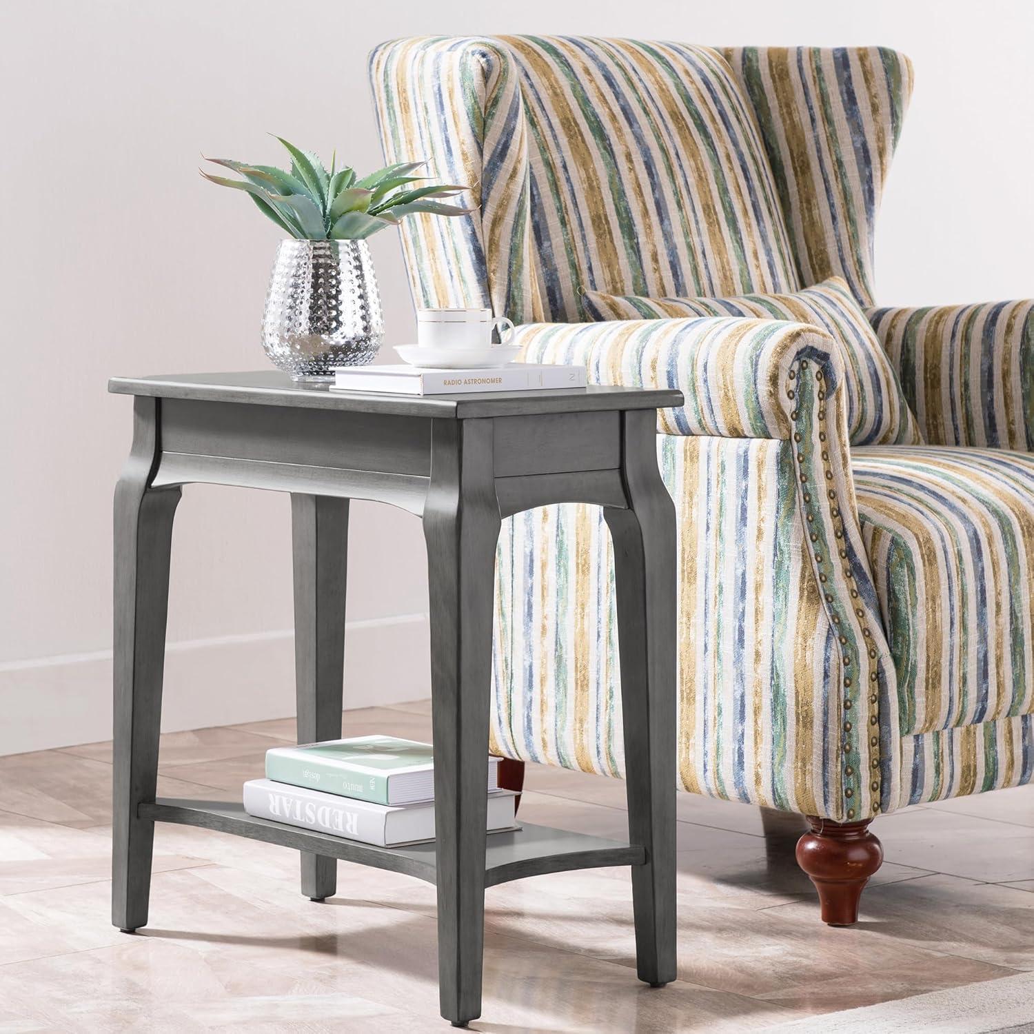 image:imageLeick Home Stratus Chairside End Table Solid Wood with Shelf for Living Rooms and Small Spaces Smoke Gray 22005GRSmoke Gray