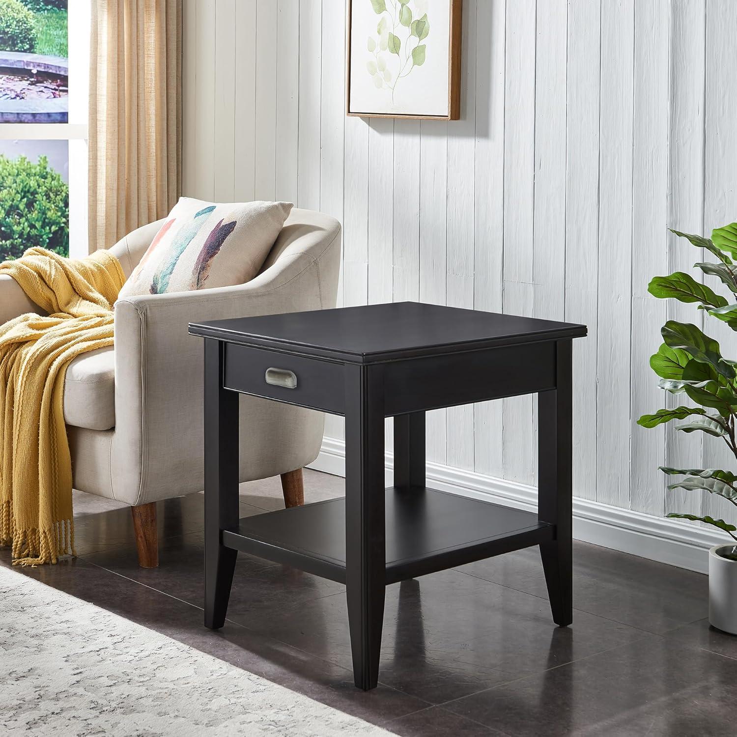image:imageLeick Home Stratus Chairside End Table Solid Wood with Shelf for Living Rooms and Small Spaces Smoke Gray 22005GRSmoke Gray