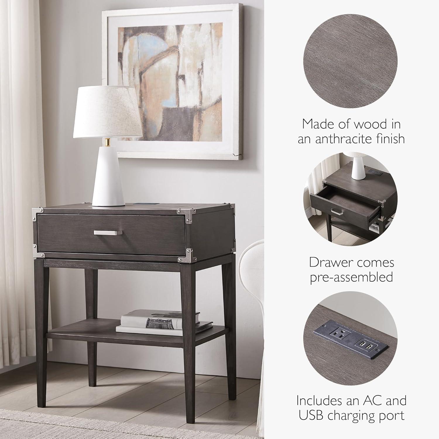 image:imageSalem Solid Wood Nightstand with Drawer and Shelf Medium Oak Brown Perfect for Bedrooms Living Rooms and Small Spaces Leick Home 9067MEDAnthracite