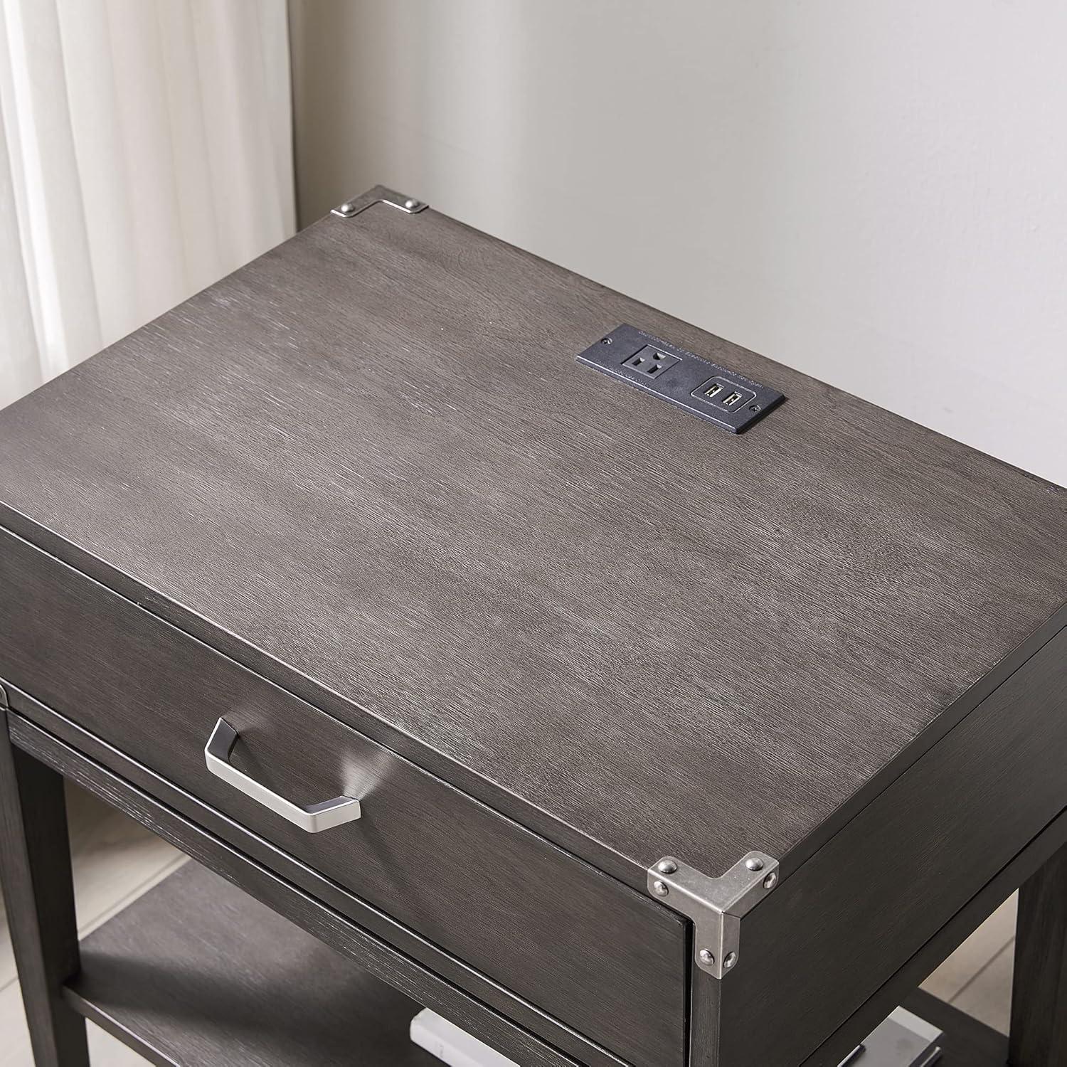 image:imageSalem Solid Wood Nightstand with Drawer and Shelf Medium Oak Brown Perfect for Bedrooms Living Rooms and Small Spaces Leick Home 9067MEDAnthracite