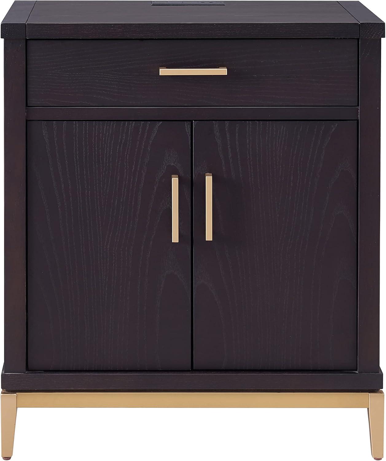 image:imageSalem Solid Wood Nightstand with Drawer and Shelf Medium Oak Brown Perfect for Bedrooms Living Rooms and Small Spaces Leick Home 9067MEDBlack