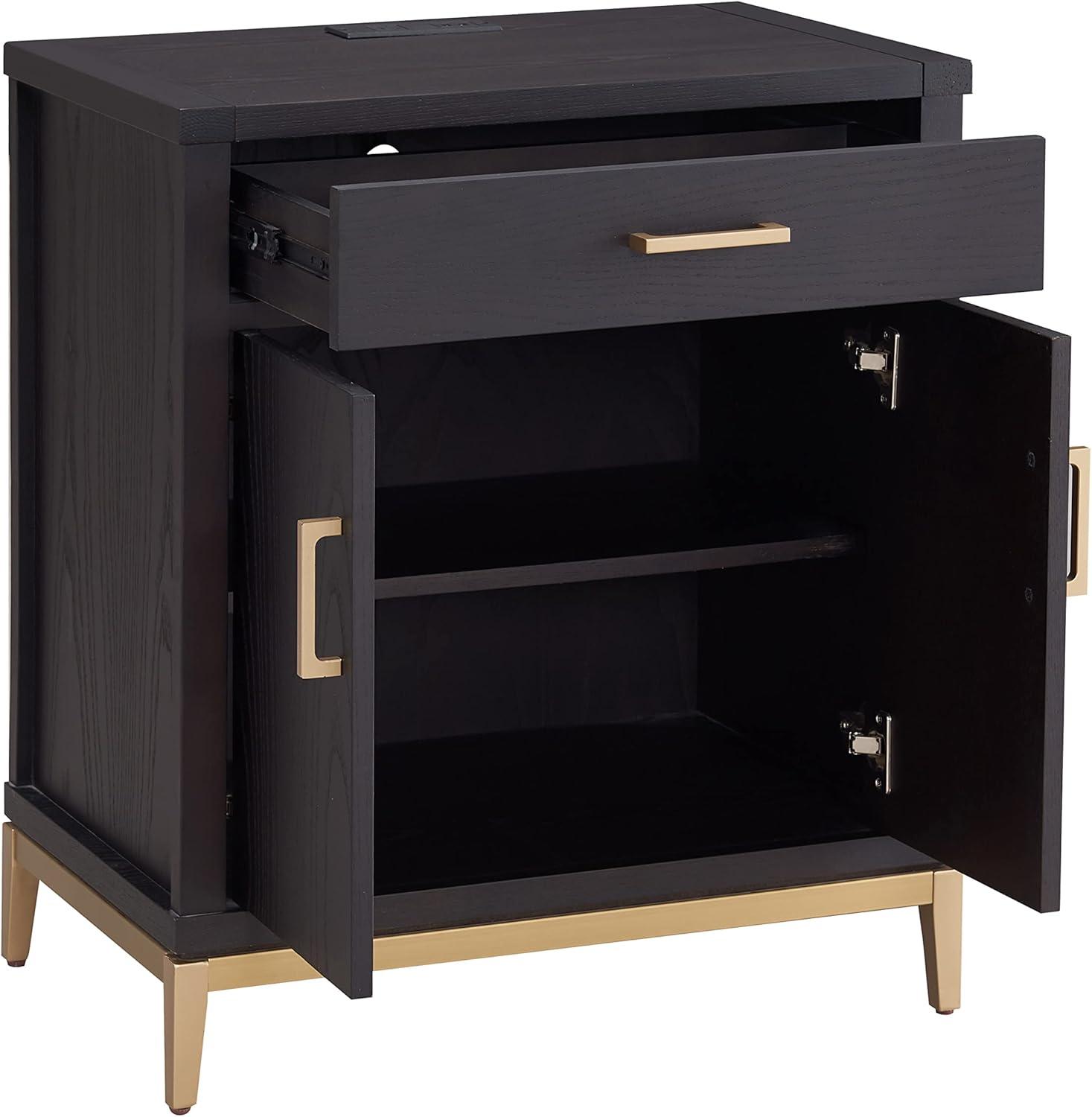 image:imageSalem Solid Wood Nightstand with Drawer and Shelf Medium Oak Brown Perfect for Bedrooms Living Rooms and Small Spaces Leick Home 9067MEDBlack