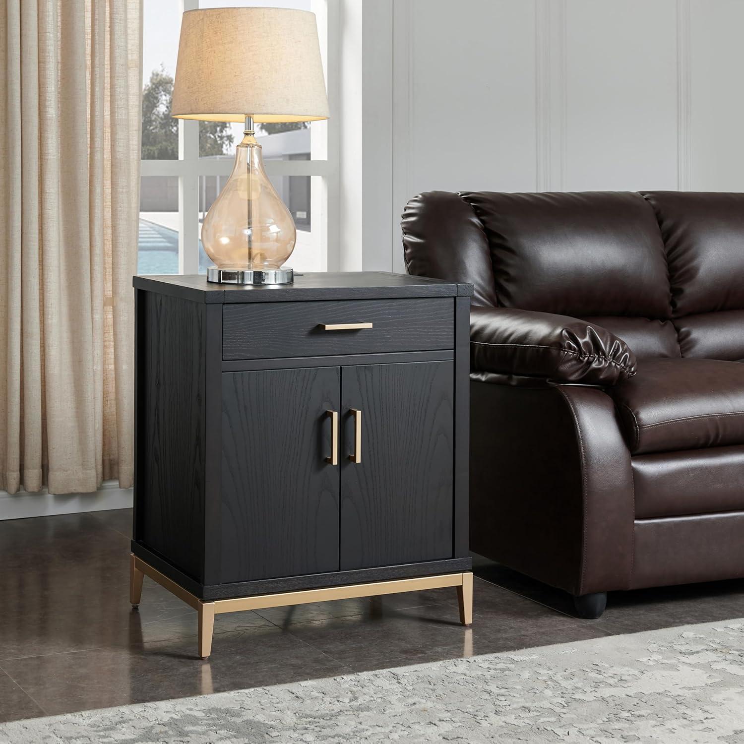 image:imageSalem Solid Wood Nightstand with Drawer and Shelf Medium Oak Brown Perfect for Bedrooms Living Rooms and Small Spaces Leick Home 9067MEDBlack