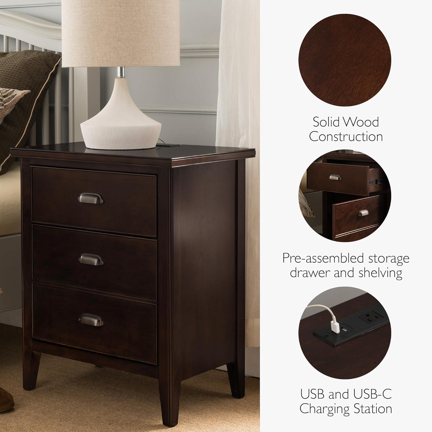 image:imageSalem Solid Wood Nightstand with Drawer and Shelf Medium Oak Brown Perfect for Bedrooms Living Rooms and Small Spaces Leick Home 9067MEDChocolate Cherry