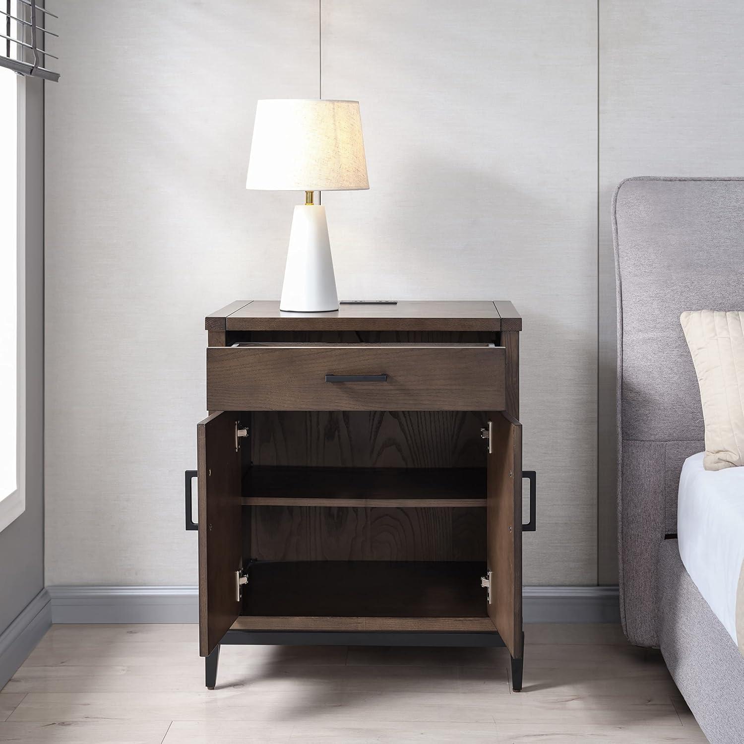 image:imageSalem Solid Wood Nightstand with Drawer and Shelf Medium Oak Brown Perfect for Bedrooms Living Rooms and Small Spaces Leick Home 9067MEDCoffee Bean