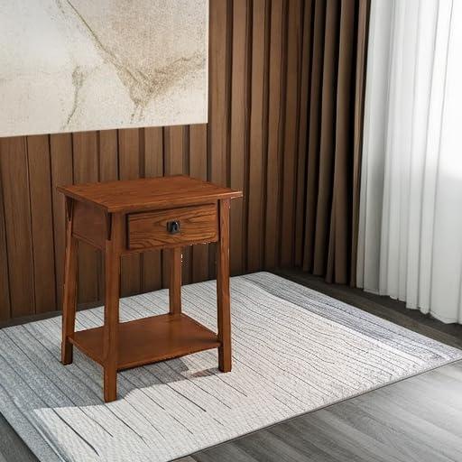 image:imageSalem Solid Wood Nightstand with Drawer and Shelf Medium Oak Brown Perfect for Bedrooms Living Rooms and Small Spaces Leick Home 9067MEDRusset Blackened