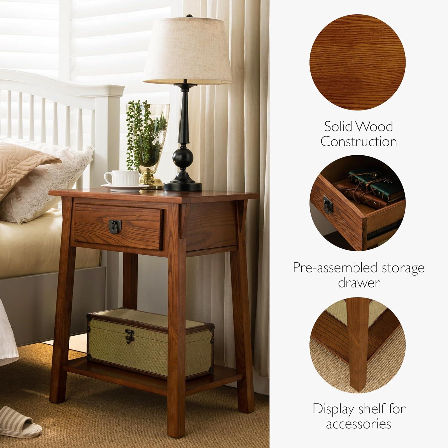 image:imageSalem Solid Wood Nightstand with Drawer and Shelf Medium Oak Brown Perfect for Bedrooms Living Rooms and Small Spaces Leick Home 9067MEDRusset Blackened