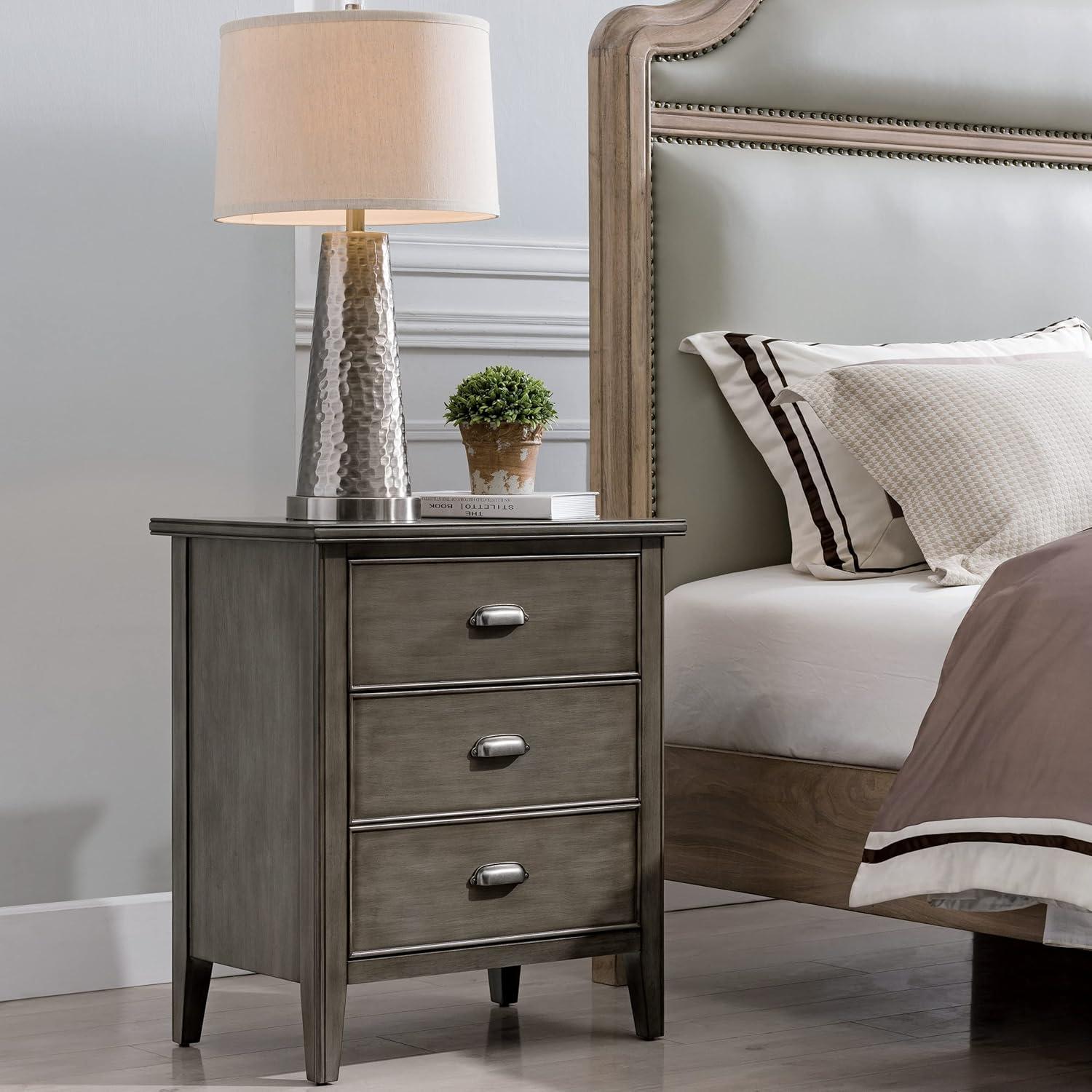 image:imageSalem Solid Wood Nightstand with Drawer and Shelf Medium Oak Brown Perfect for Bedrooms Living Rooms and Small Spaces Leick Home 9067MEDSmoke Gray