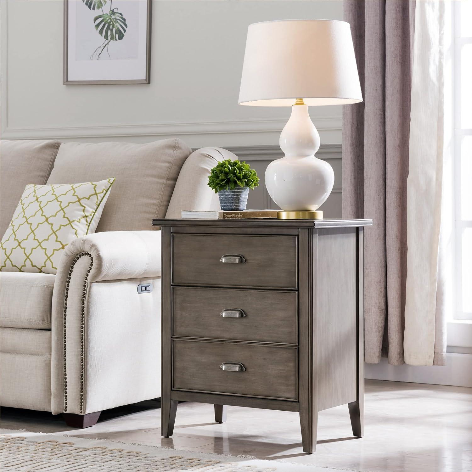 image:imageSalem Solid Wood Nightstand with Drawer and Shelf Medium Oak Brown Perfect for Bedrooms Living Rooms and Small Spaces Leick Home 9067MEDSmoke Gray
