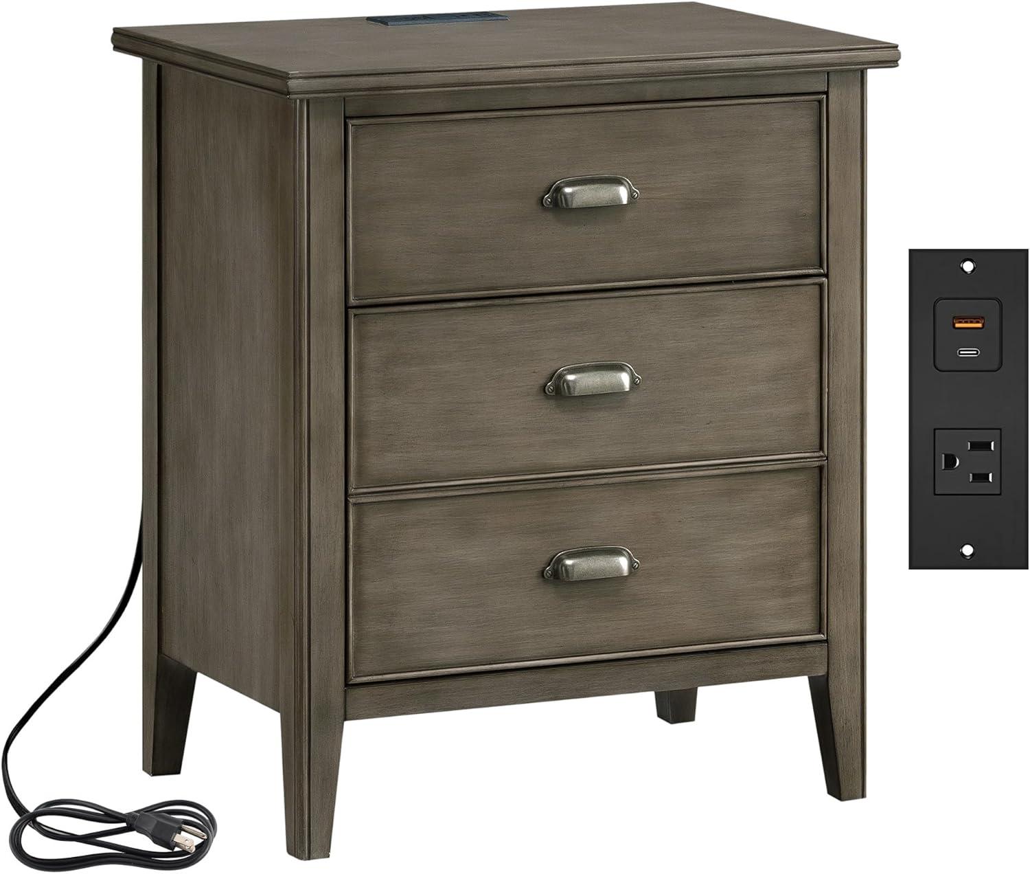 image:imageSalem Solid Wood Nightstand with Drawer and Shelf Medium Oak Brown Perfect for Bedrooms Living Rooms and Small Spaces Leick Home 9067MEDSmoke Gray