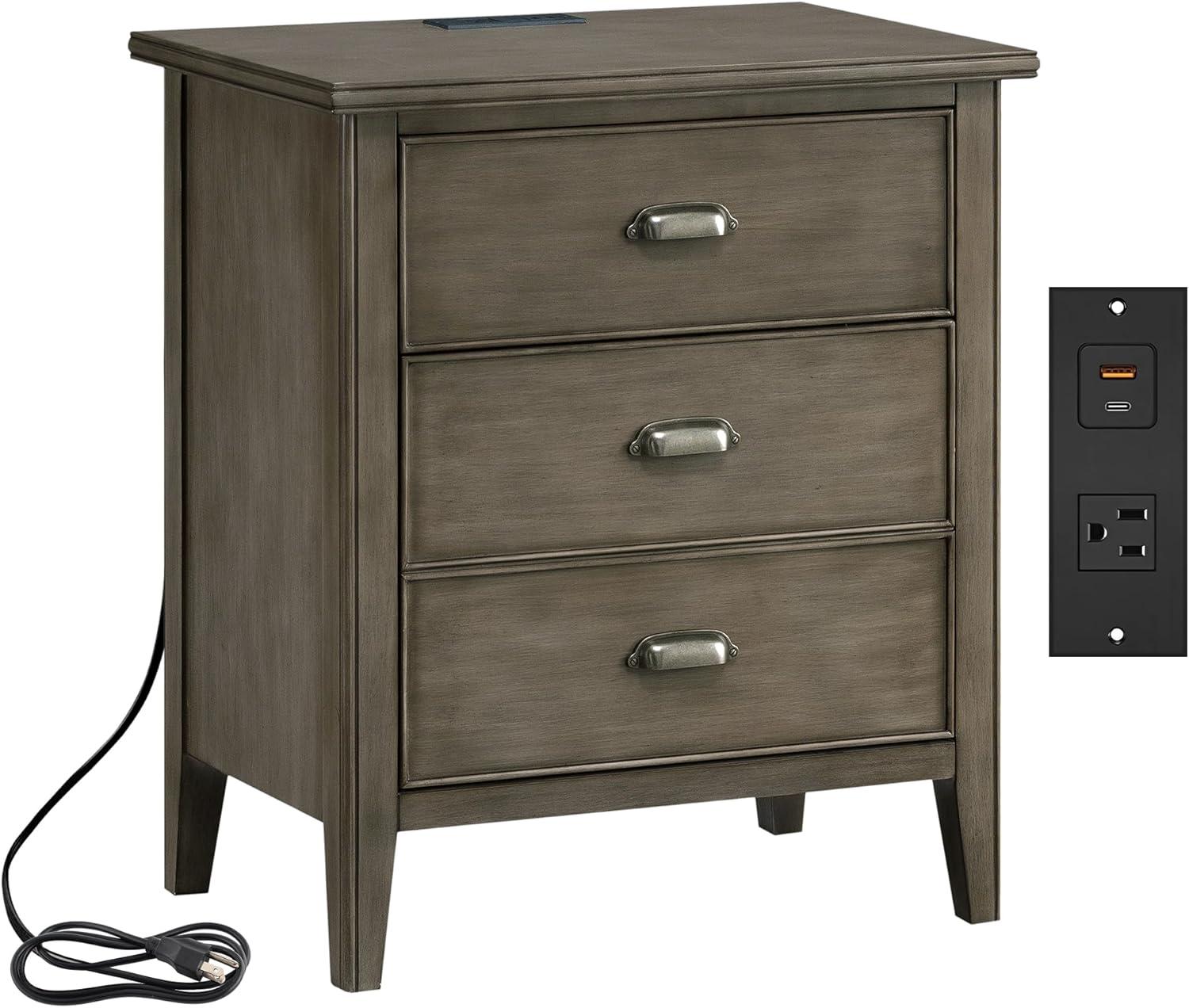 image:imageSalem Solid Wood Nightstand with Drawer and Shelf Medium Oak Brown Perfect for Bedrooms Living Rooms and Small Spaces Leick Home 9067MEDSmoke Gray