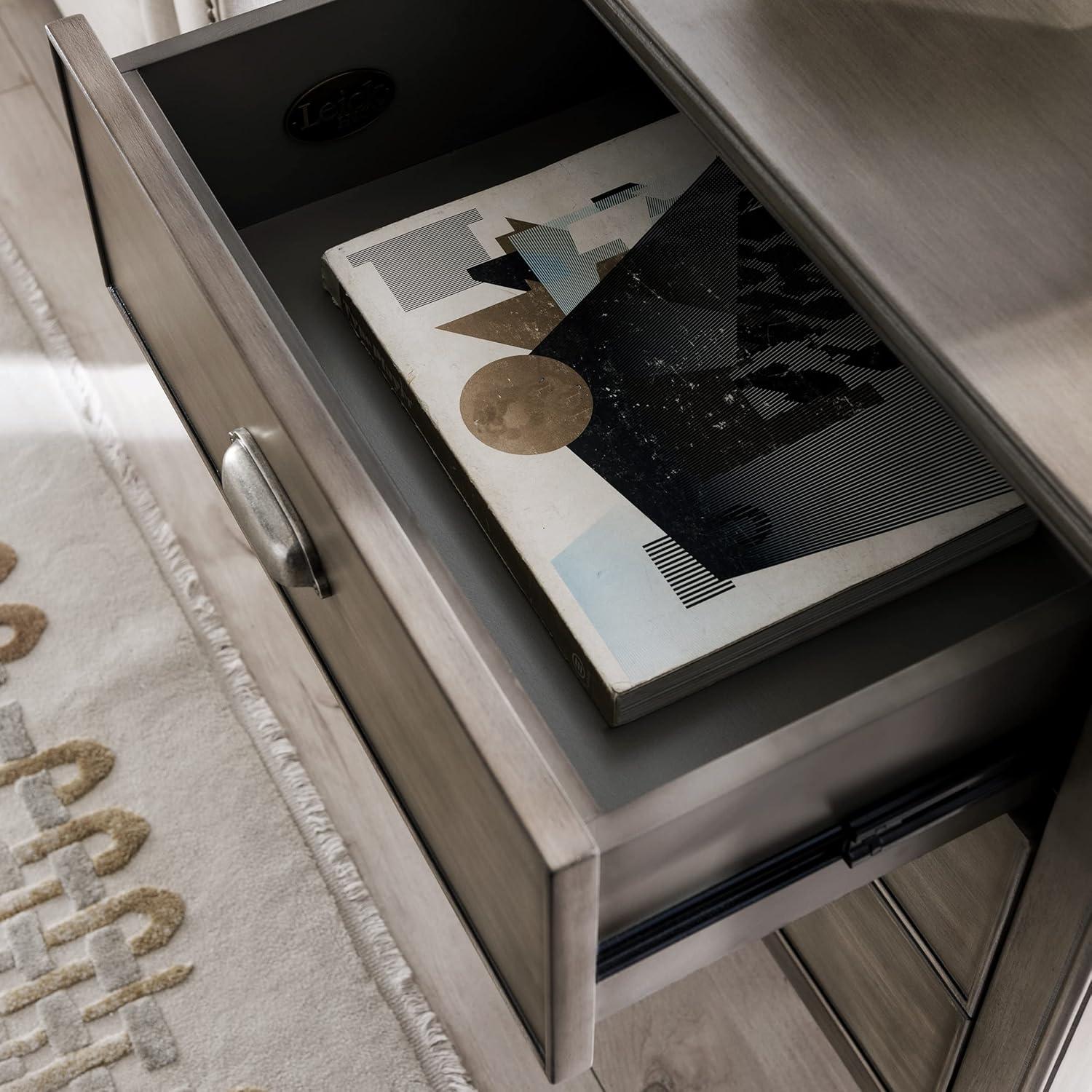 image:imageSalem Solid Wood Nightstand with Drawer and Shelf Medium Oak Brown Perfect for Bedrooms Living Rooms and Small Spaces Leick Home 9067MEDSmoke Gray