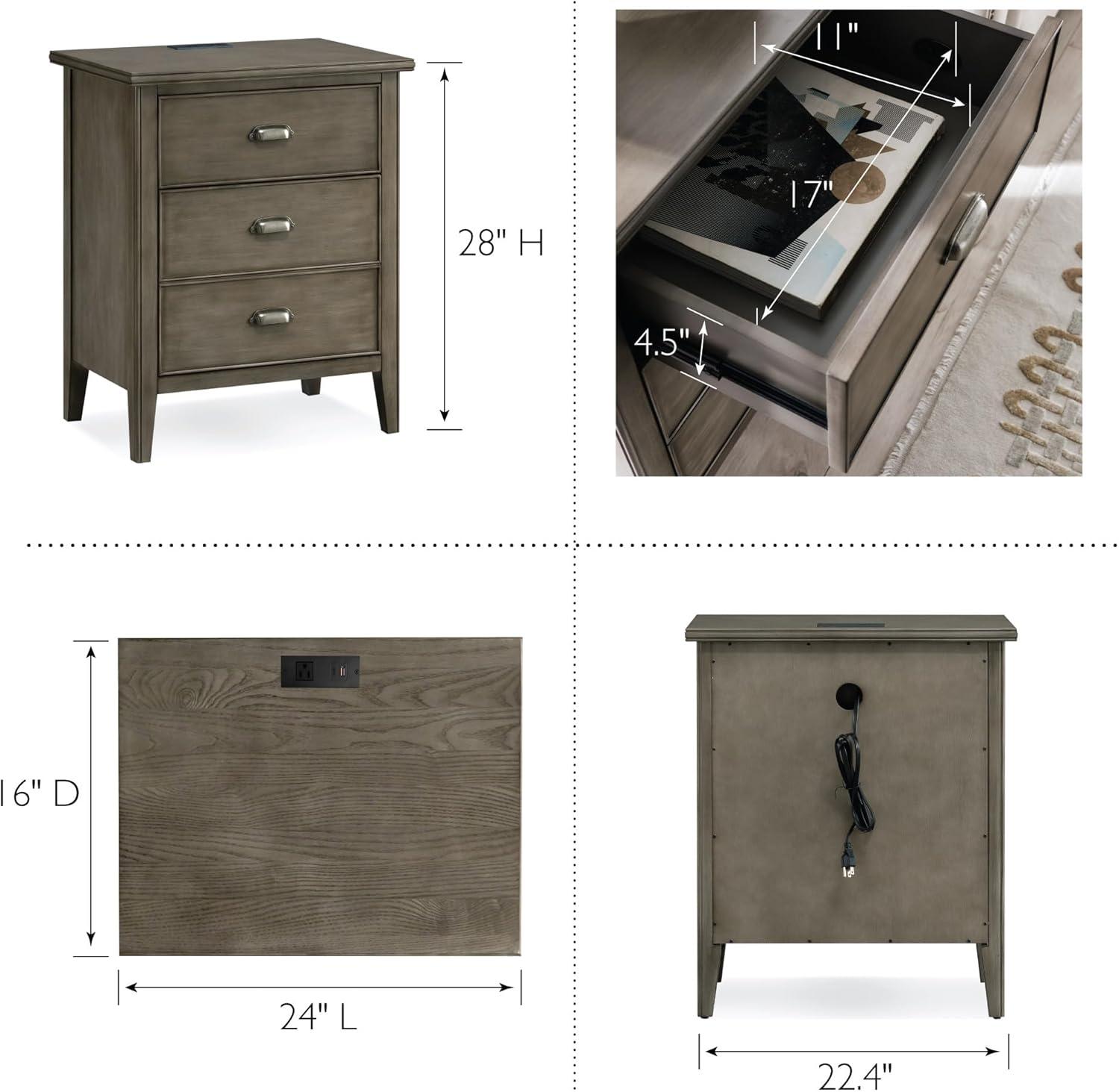 image:imageSalem Solid Wood Nightstand with Drawer and Shelf Medium Oak Brown Perfect for Bedrooms Living Rooms and Small Spaces Leick Home 9067MEDSmoke Gray