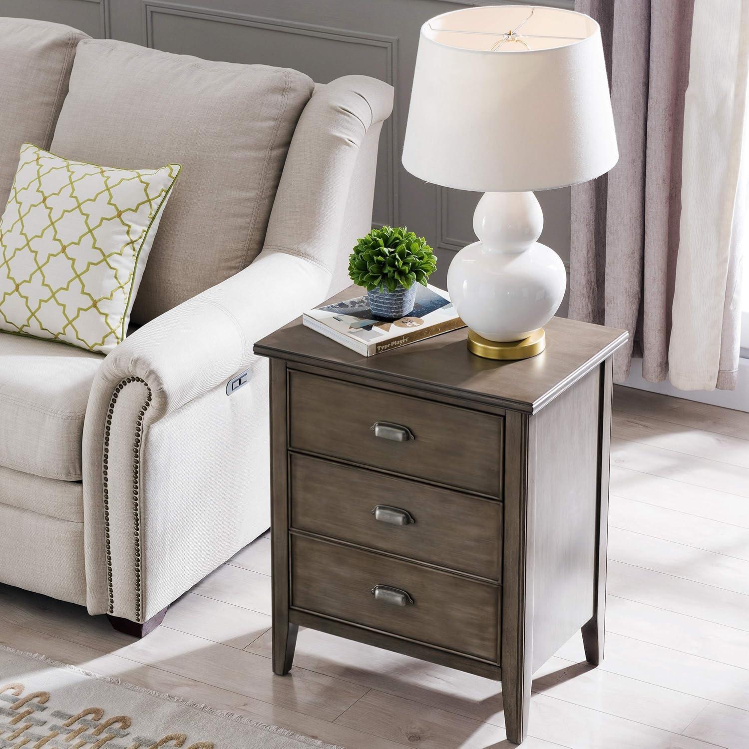 image:imageSalem Solid Wood Nightstand with Drawer and Shelf Medium Oak Brown Perfect for Bedrooms Living Rooms and Small Spaces Leick Home 9067MEDSmoke Gray