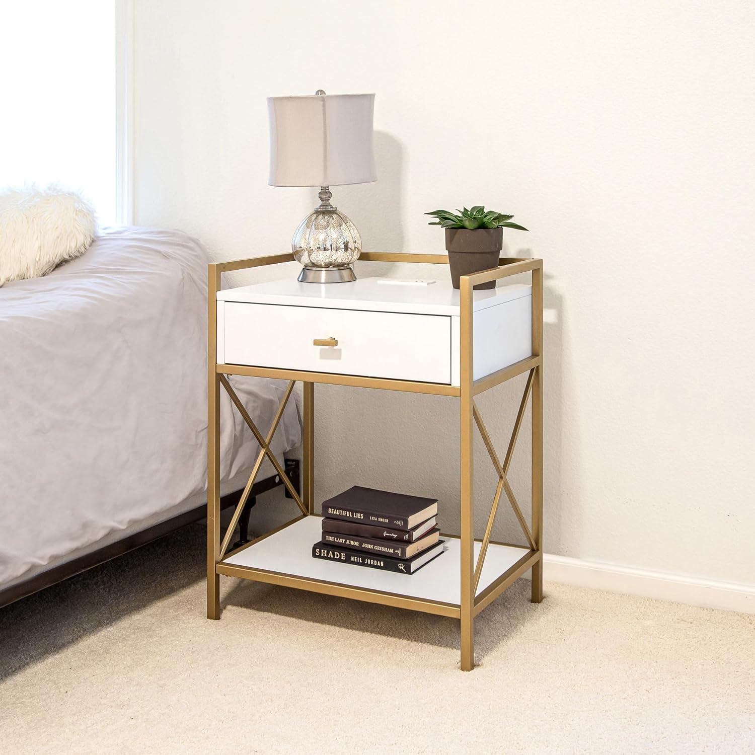 image:imageSalem Solid Wood Nightstand with Drawer and Shelf Medium Oak Brown Perfect for Bedrooms Living Rooms and Small Spaces Leick Home 9067MEDWhite