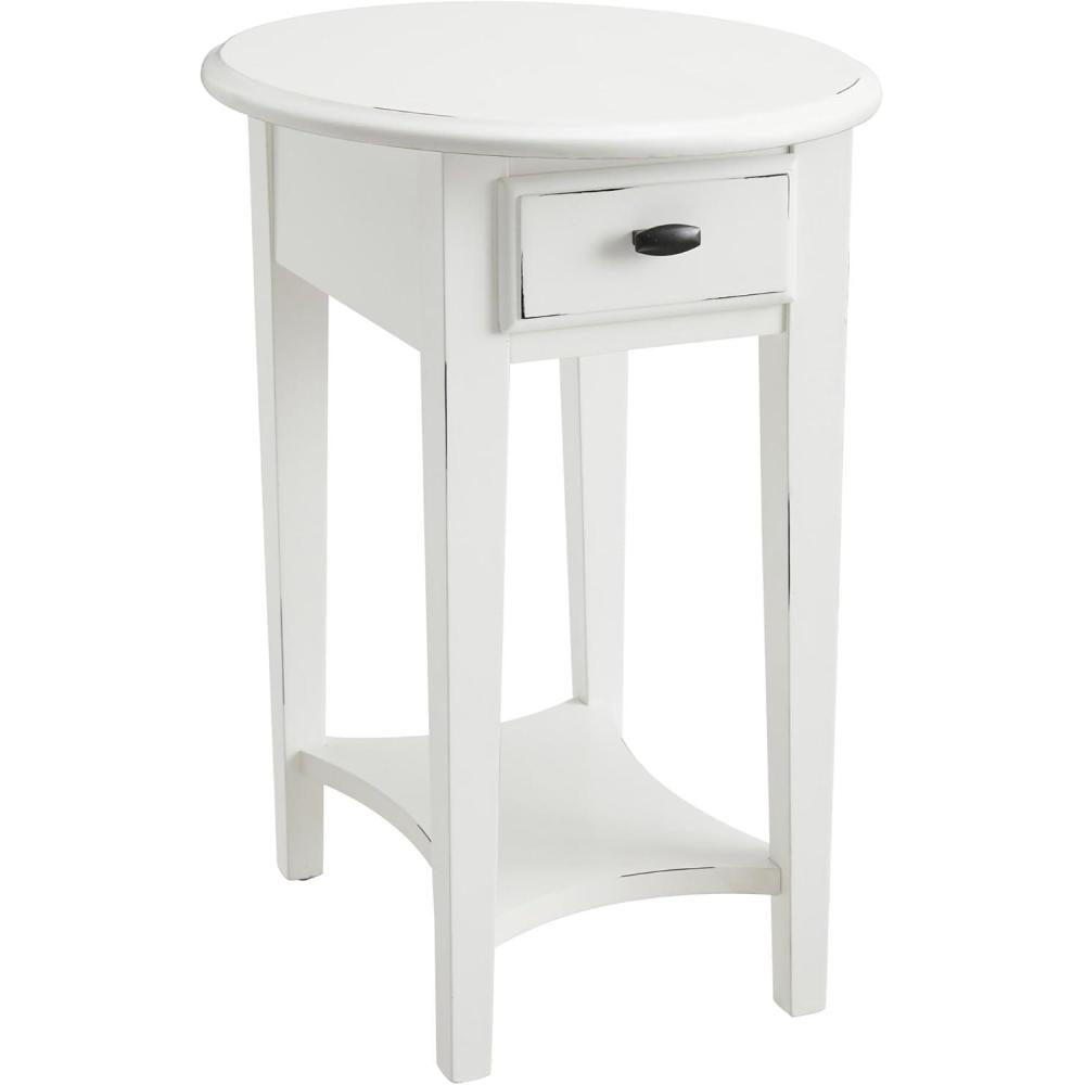 image:imageHaven Ridge Solid Wood Oval Side Table with Drawer and Shelf Medium Oak Brown Perfect for Living Rooms Bedrooms and Small Spaces  Leick Home 9042MEDFarmhouse White