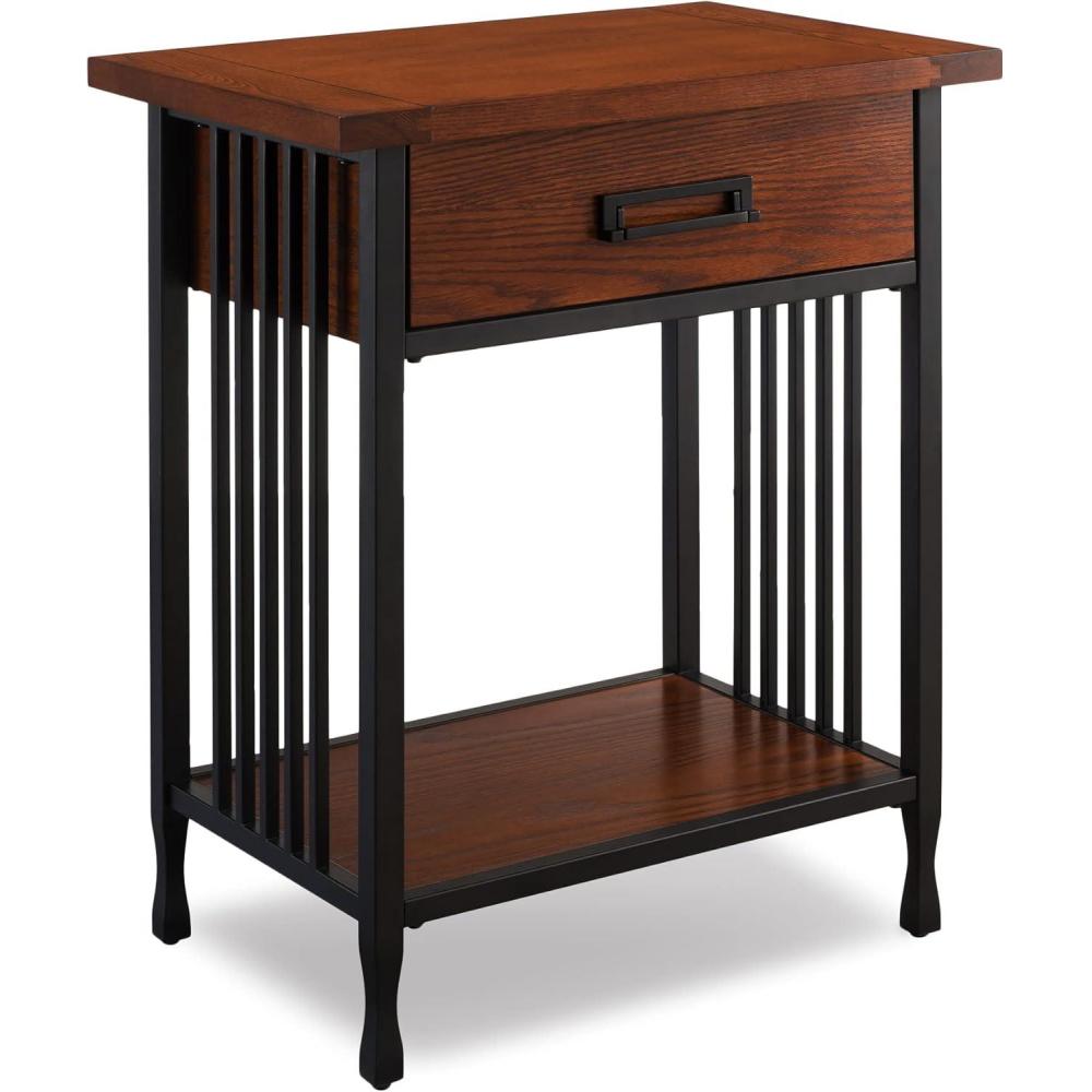 image:imageLeick Home 10082WA Two Drawer Mirrored Diamond Filigree X Base Nightstand Side Table WalnutMission Oak