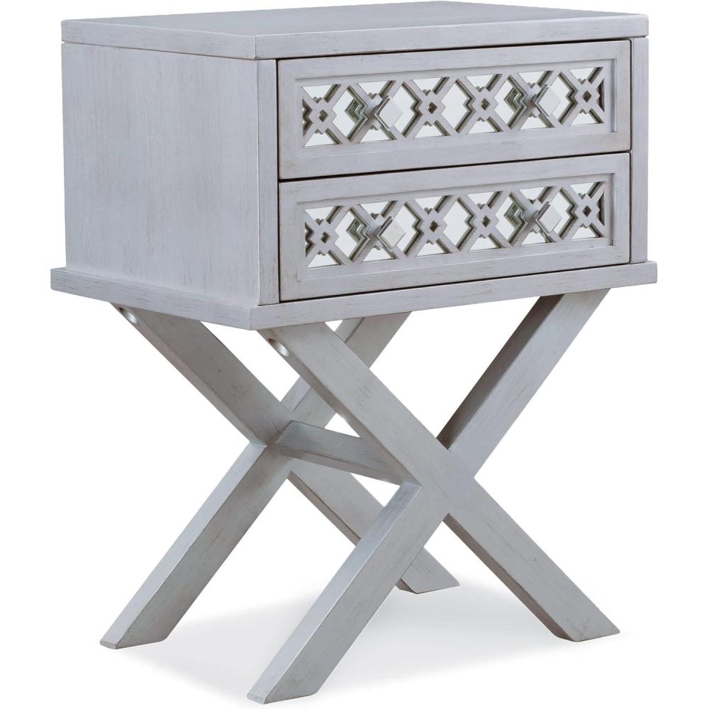 image:imageLeick Home 10082WA Two Drawer Mirrored Diamond Filigree X Base Nightstand Side Table WalnutSilver Leaf
