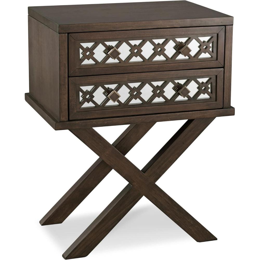 image:imageLeick Home 10082WA Two Drawer Mirrored Diamond Filigree X Base Nightstand Side Table WalnutWalnut
