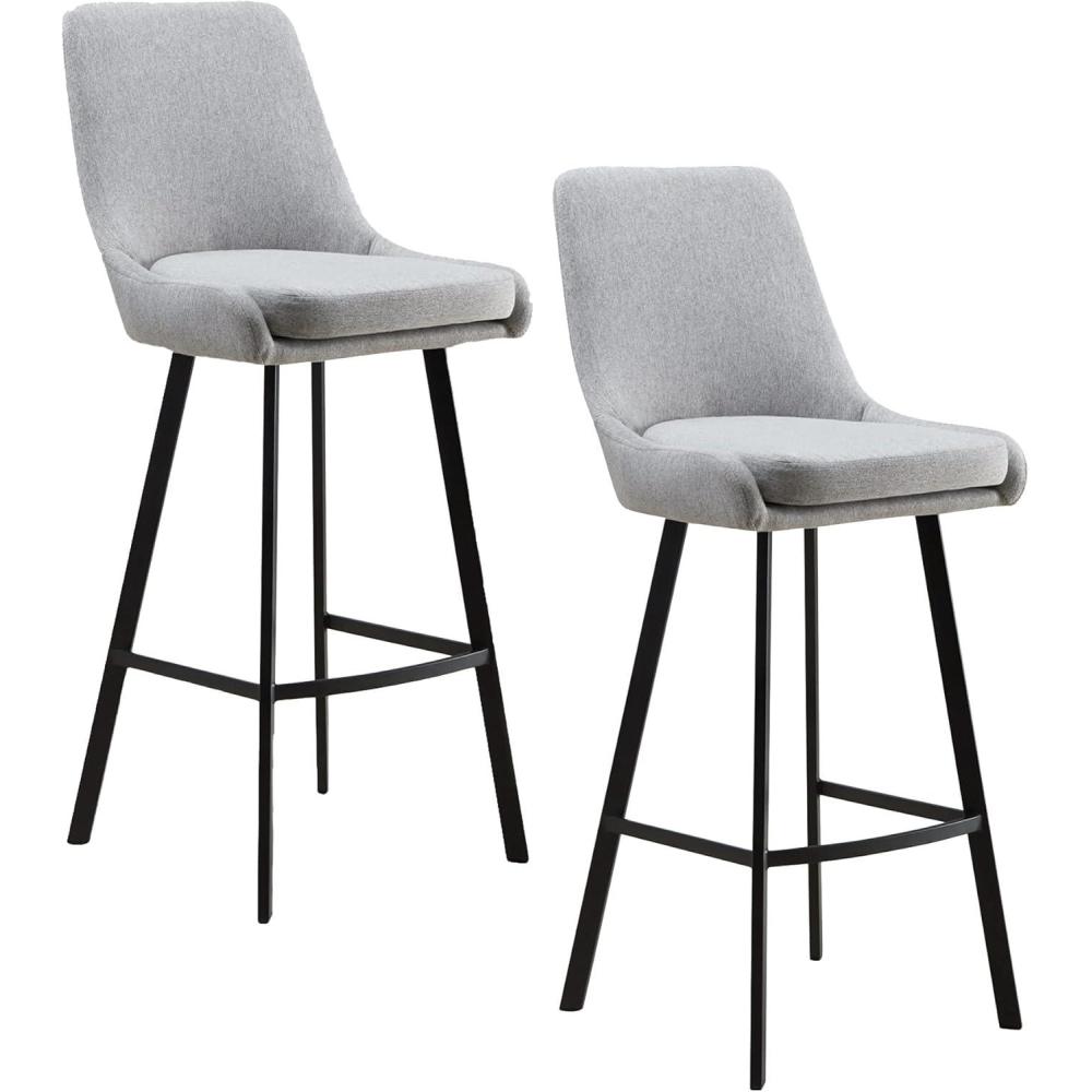 image:imageLeick Home 10087BBHG Upholstered Back Bar Height Stool with Wood Base Set of 2 for Elevated Kitchen Counters High Top Tables and Bars Blackbean and Heather GrayGray Linen  Matte Black