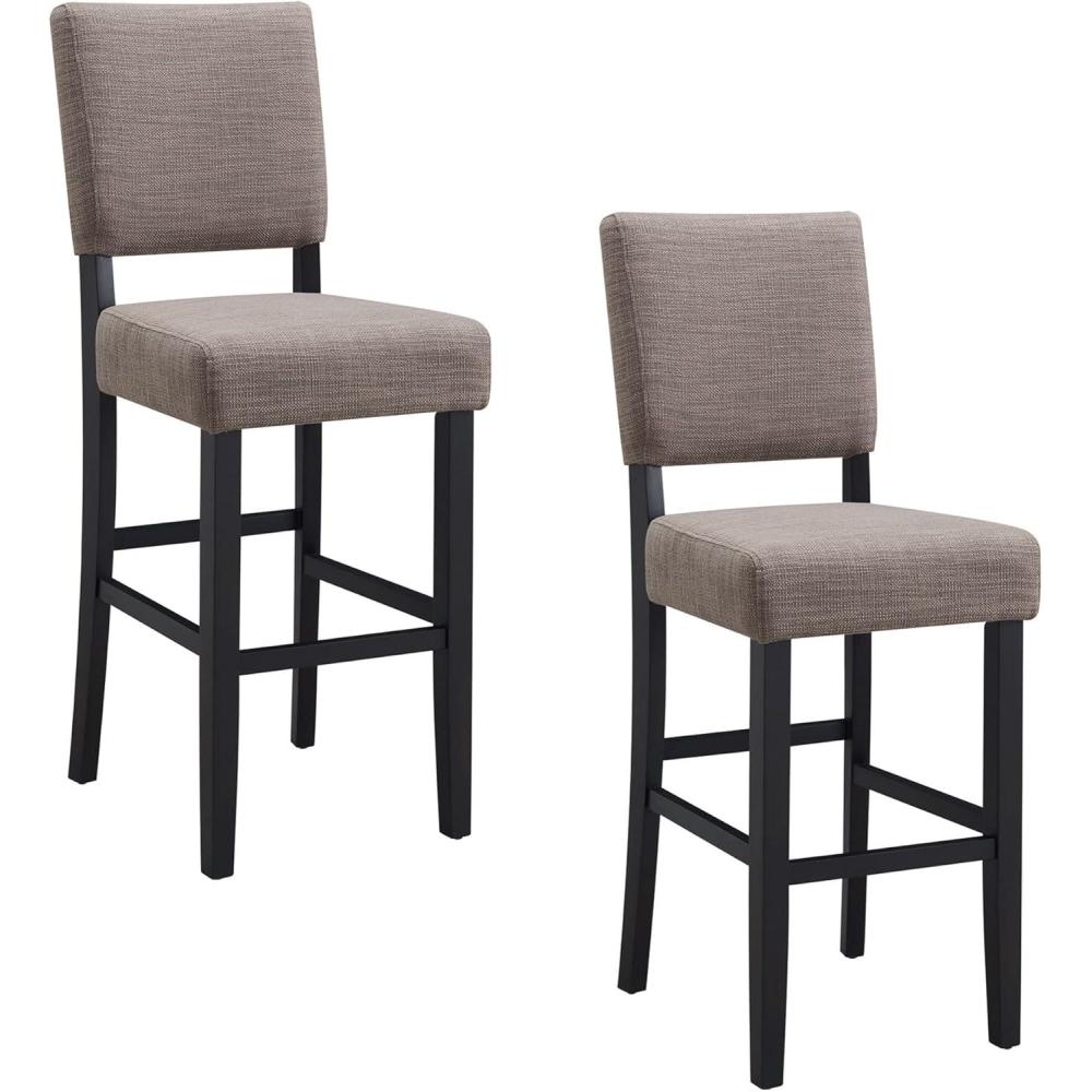 image:imageLeick Home 10087BBHG Upholstered Back Bar Height Stool with Wood Base Set of 2 for Elevated Kitchen Counters High Top Tables and Bars Blackbean and Heather GrayGray Linen Black