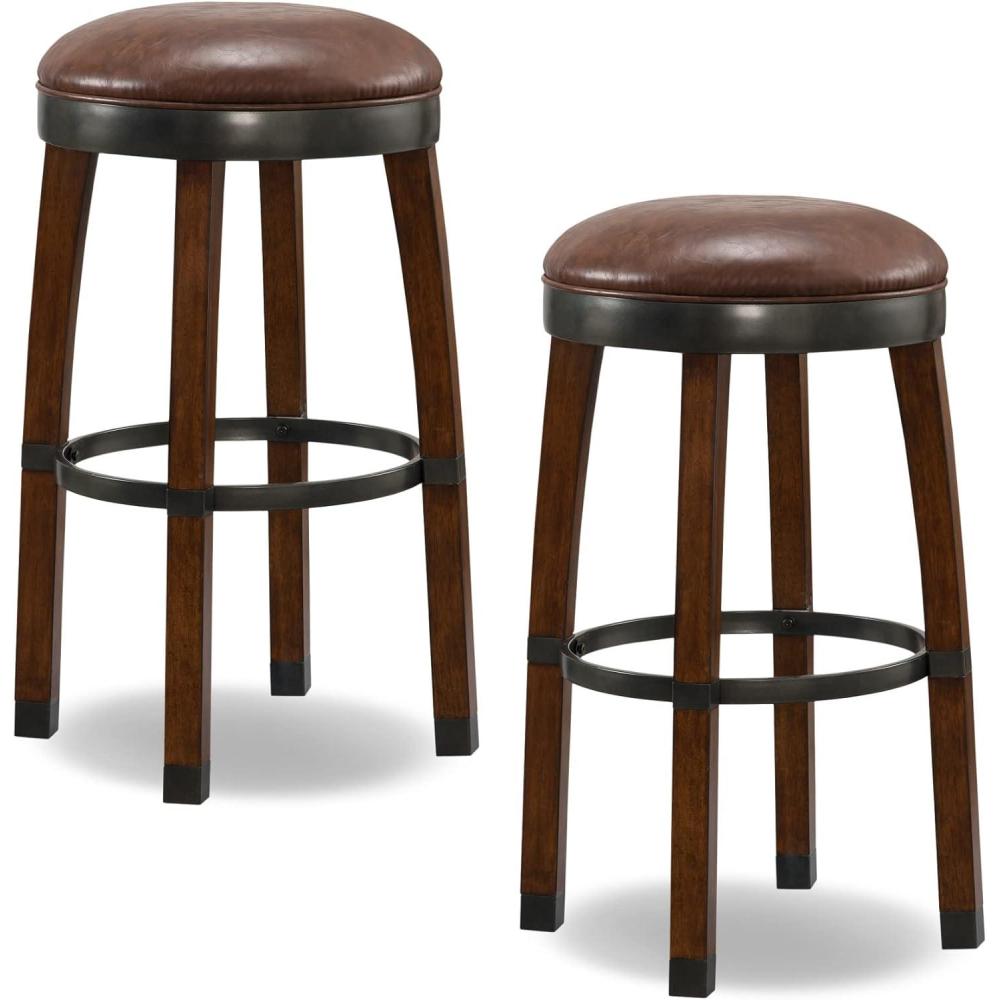 image:imageLeick Home 10087BBHG Upholstered Back Bar Height Stool with Wood Base Set of 2 for Elevated Kitchen Counters High Top Tables and Bars Blackbean and Heather GraySable