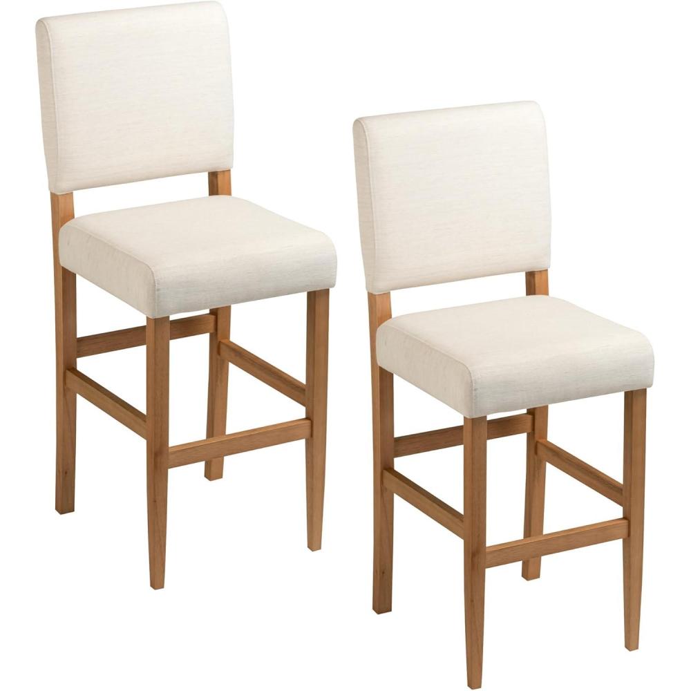image:imageLeick Home 10087BBHG Upholstered Back Bar Height Stool with Wood Base Set of 2 for Elevated Kitchen Counters High Top Tables and Bars Blackbean and Heather GrayWhite Sands