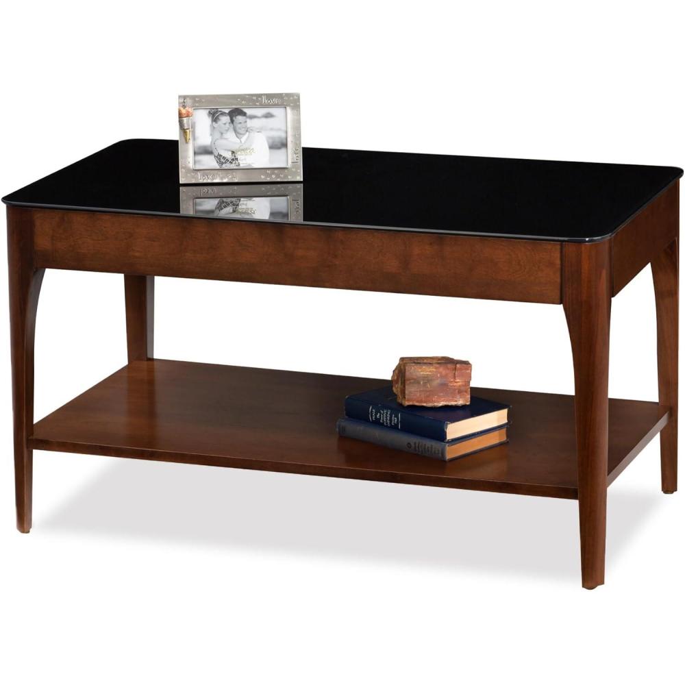 image:imageLeick Home 10504 Laurent Two Drawer Coffee Table with Shelf Chocolate CherryChestnut Black