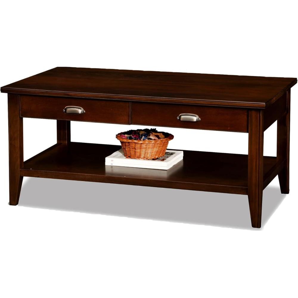 image:imageLeick Home 10504 Laurent Two Drawer Coffee Table with Shelf Chocolate CherryChocolate Cherry Pewter