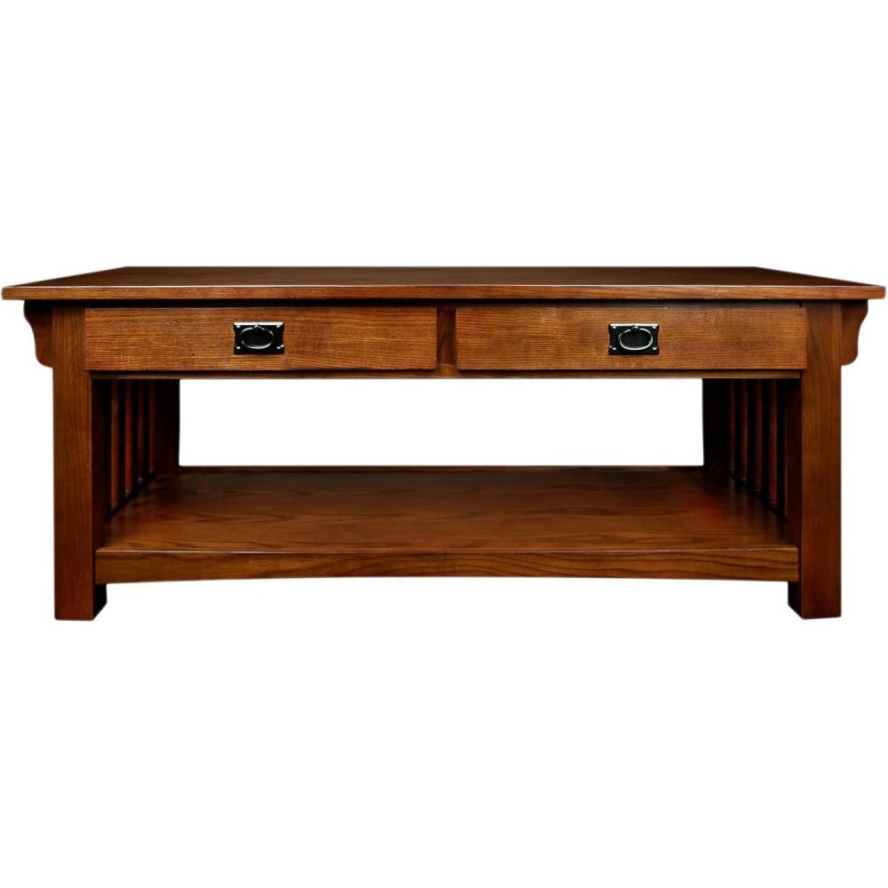 image:imageLeick Home 10504 Laurent Two Drawer Coffee Table with Shelf Chocolate CherryMedium Oak Blackened