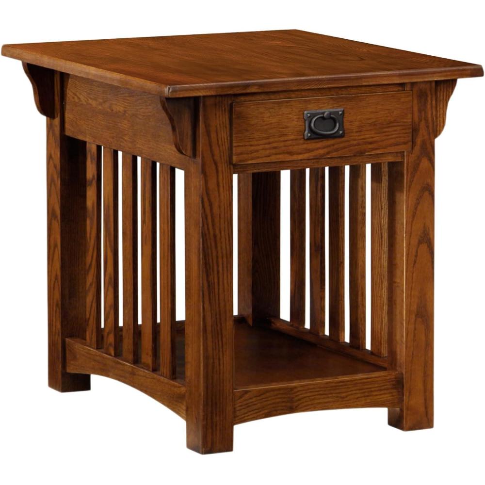 image:imageLeick Home 11407 Empiria One Drawer Side Table Walnut and Foundry BronzeMedium Oak