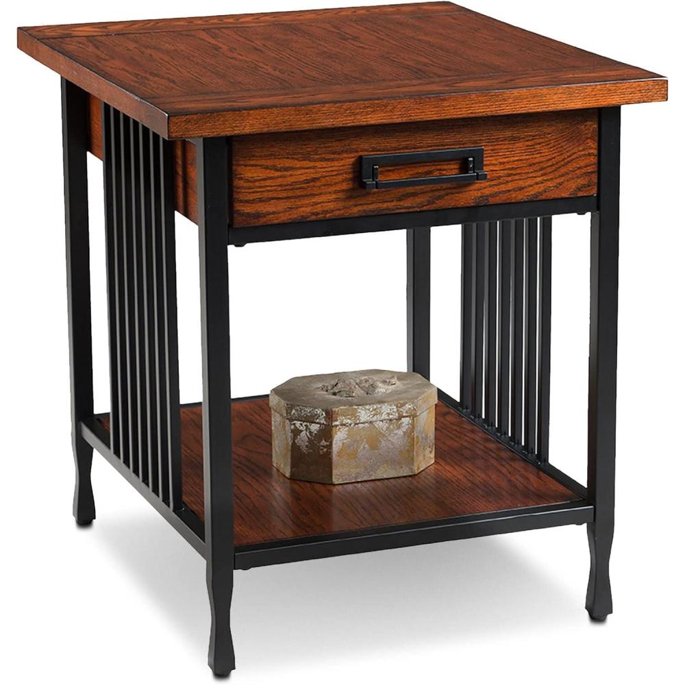 image:imageLeick Home 11407 Empiria One Drawer Side Table Walnut and Foundry BronzeMission Oak