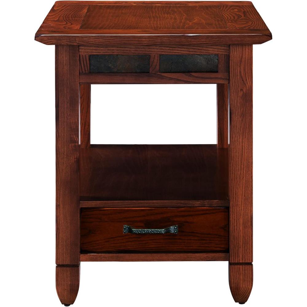 image:imageLeick Home 11407 Empiria One Drawer Side Table Walnut and Foundry BronzeRustic Oak