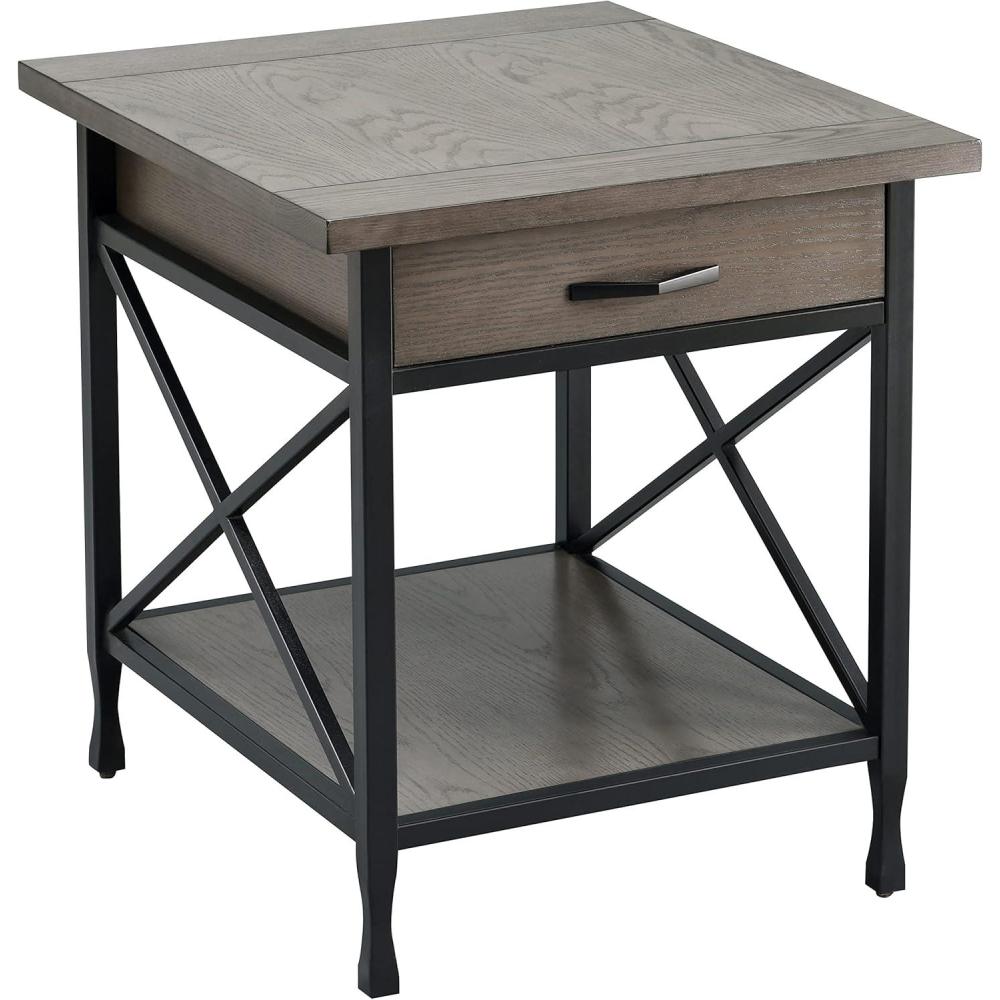 image:imageLeick Home 11407 Empiria One Drawer Side Table Walnut and Foundry BronzeSmoke Gray