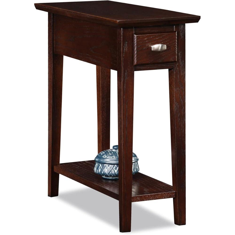 image:imageLeick Home 15In Wide End Table Solid Wood Construction One Drawer One Lower Shelf Narrow Width EasyAssembly Chocolate Oak 150 In W x 240 In D x 240 In H 10071CHChocolate Oak