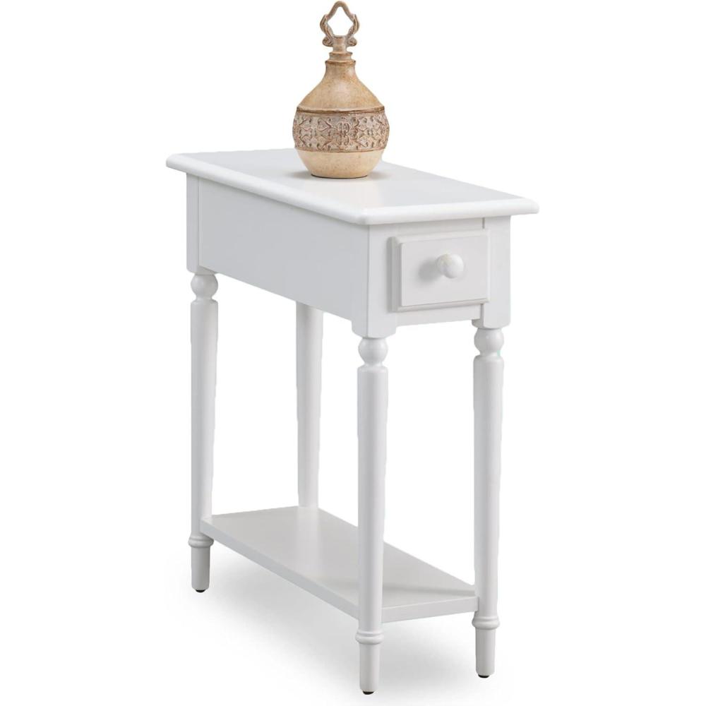 image:imageLeick Home 15In Wide End Table Solid Wood Construction One Drawer One Lower Shelf Narrow Width EasyAssembly Chocolate Oak 150 In W x 240 In D x 240 In H 10071CHOrchid White