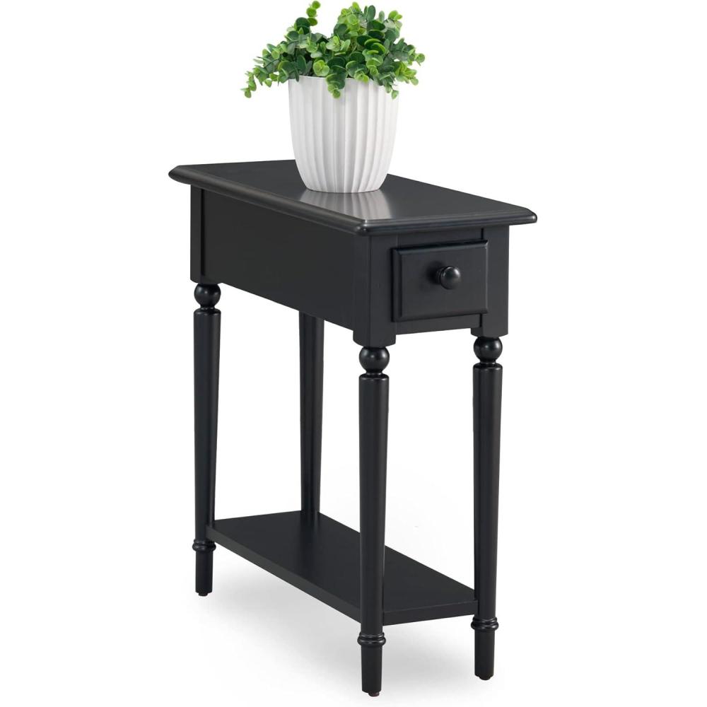 image:imageLeick Home 15In Wide End Table Solid Wood Construction One Drawer One Lower Shelf Narrow Width EasyAssembly Chocolate Oak 150 In W x 240 In D x 240 In H 10071CHSwan Black