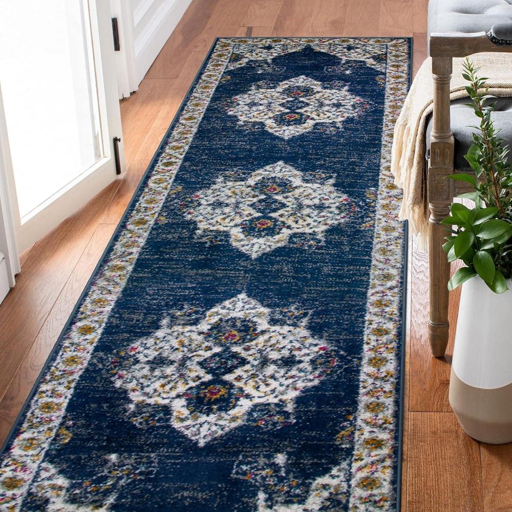 image:imageLeick Home 594184 Laraline Runner Vintage Turkish Medallion Collage Faded Fuchsia Living Room Bedroom Area Rug Runner 19 x 511NavyTan