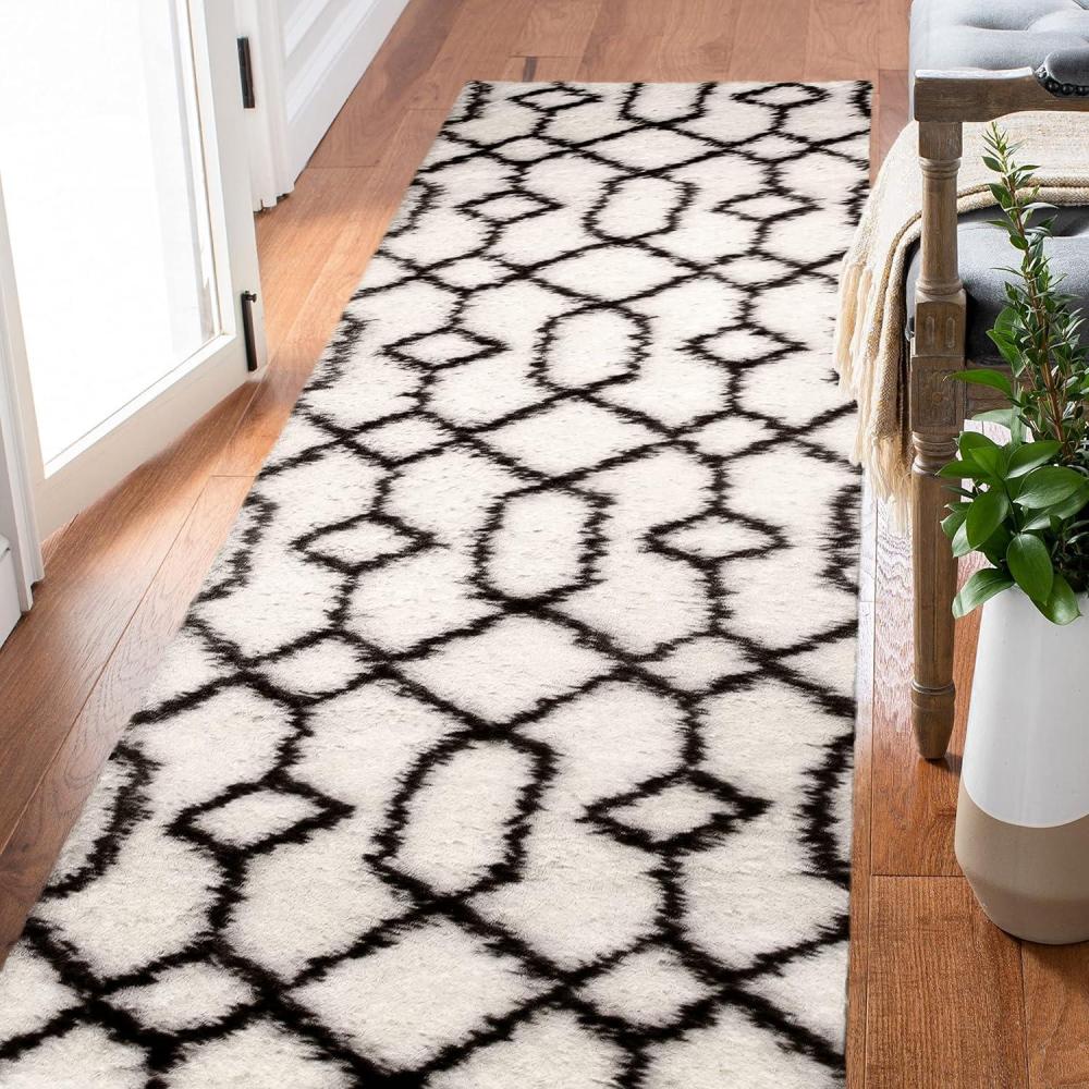 image:imageLeick Home 594465 Rixelle Soft Shag Geo Modern Rug IvoryCharcoal Living Room Bedroom Area Rug Rectangle 39 x 5922 x 77 Rectangular