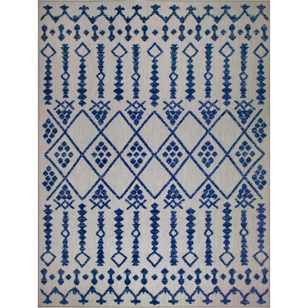 image:imageLeick Home 594952 Cusp Gray with Blue Moroccan Pattern Indoor Outdoor Area Rug Rectangle 4x6