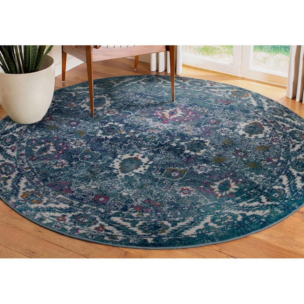 image:imageLeick Home 596106 Oryn Vintage Multicolor Medallion Boho Chic Living Room Bedroom Area Rug 53 RoundTurquoise