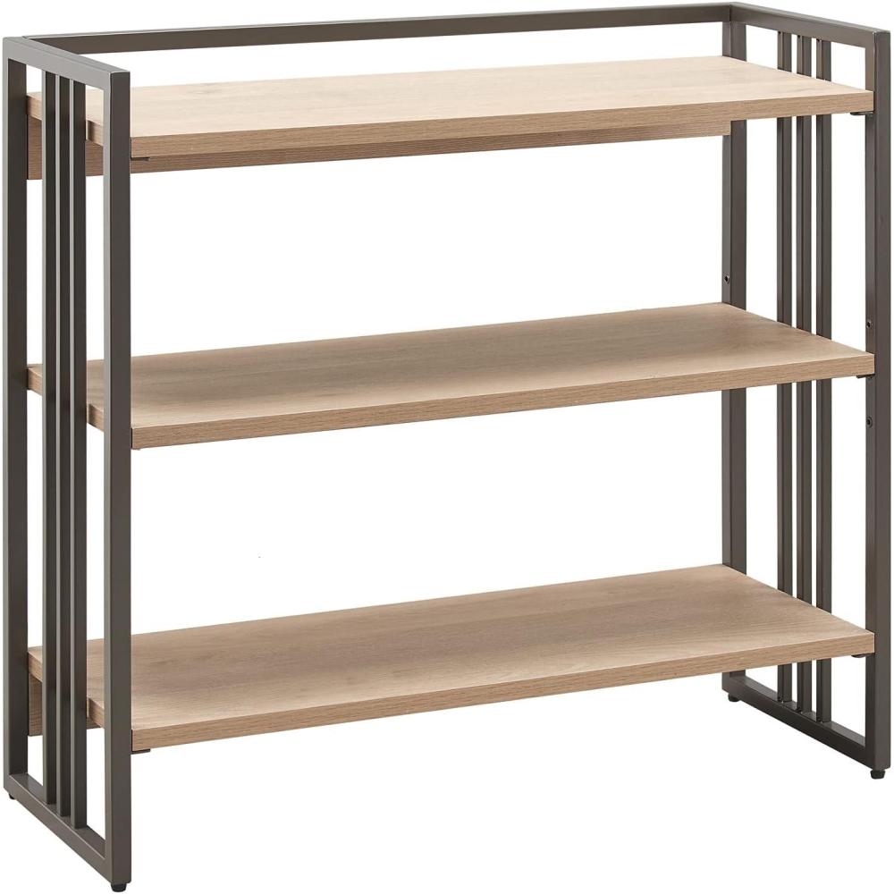 image:imageLeick Home 70008WOGM Mixed Metal and Wood Slatted Bookshelf White OakGunmetal Gray