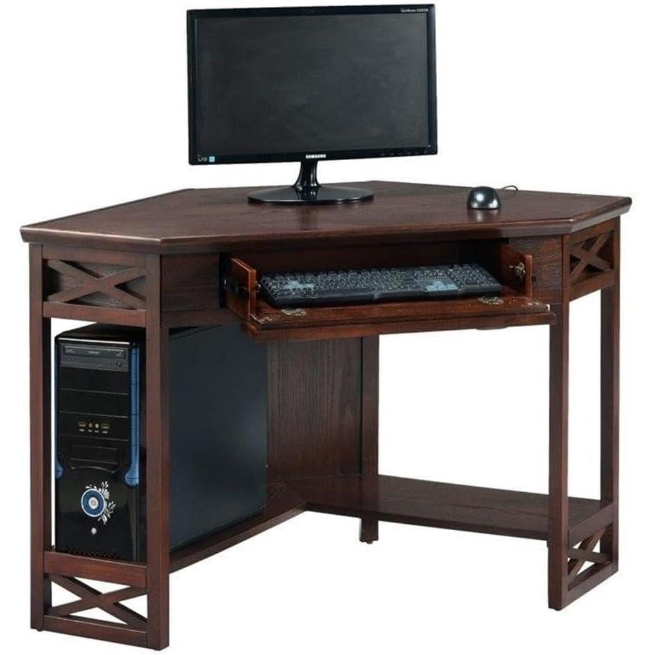 image:imageLeick Home 81430 Corner ComputerWriting Desk with Drawer and Shelf Chocolate OakChocolate Oak