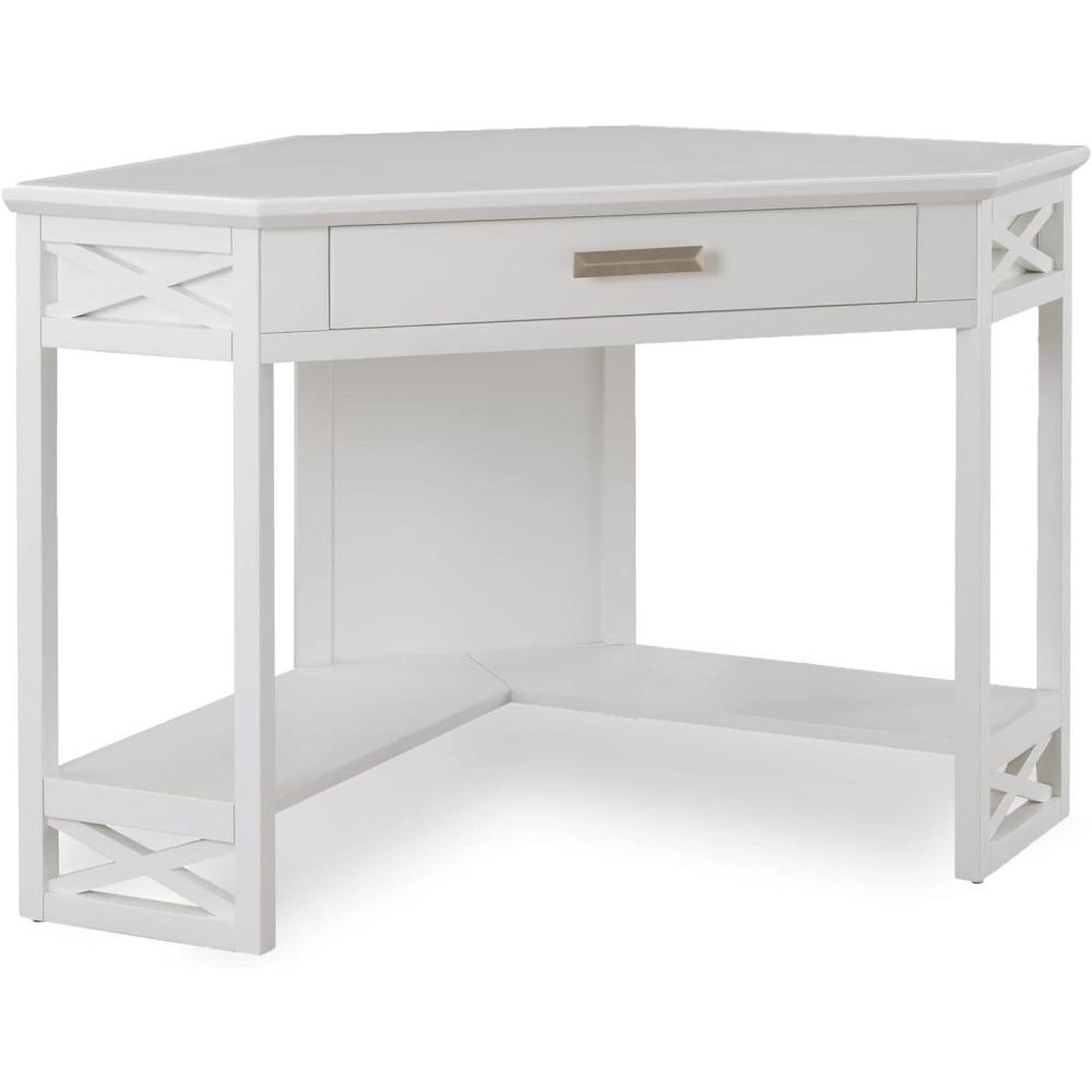image:imageLeick Home 81430 Corner ComputerWriting Desk with Drawer and Shelf Chocolate OakWhiteBrushed Nickel