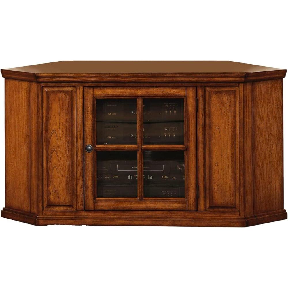 image:imageLeick Home 82285 Mission Corner TV Stand Made from Solid Wood One Door and Adjustable Shelf for 50 TVs Mission OakMedium Oak  Oil Rubbed Bronze