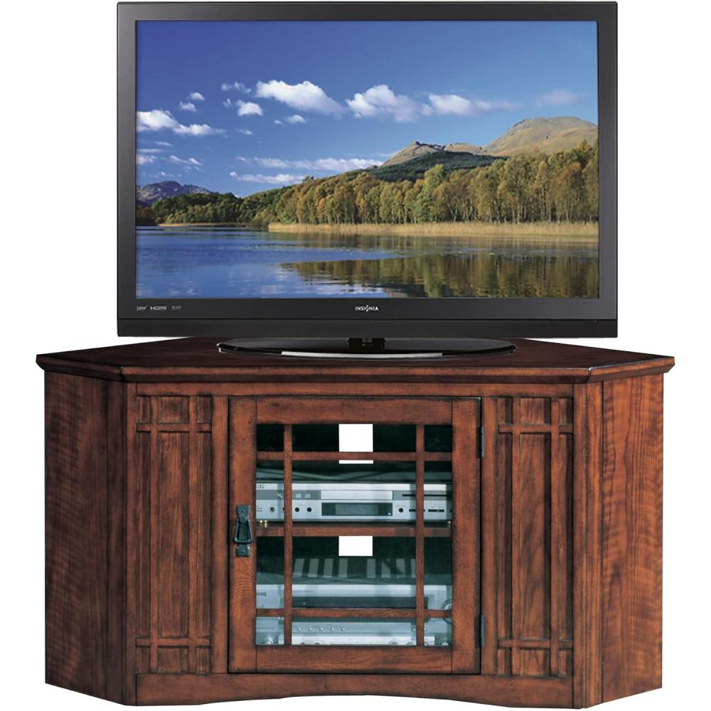image:imageLeick Home 82285 Mission Corner TV Stand Made from Solid Wood One Door and Adjustable Shelf for 50 TVs Mission OakMission Oak  Blackened