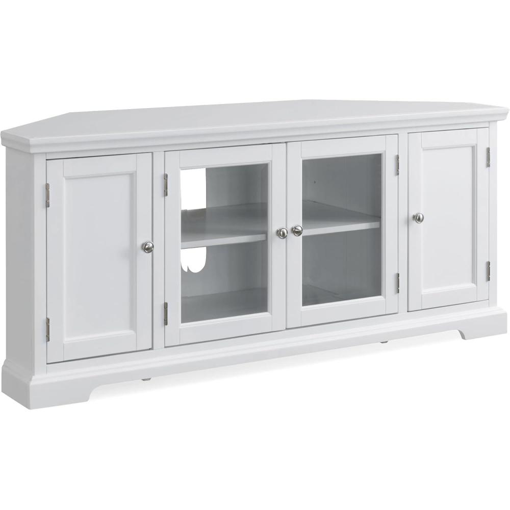 image:imageLeick Home 82285 Mission Corner TV Stand Made from Solid Wood One Door and Adjustable Shelf for 50 TVs Mission OakWhite  Brushed Nickel