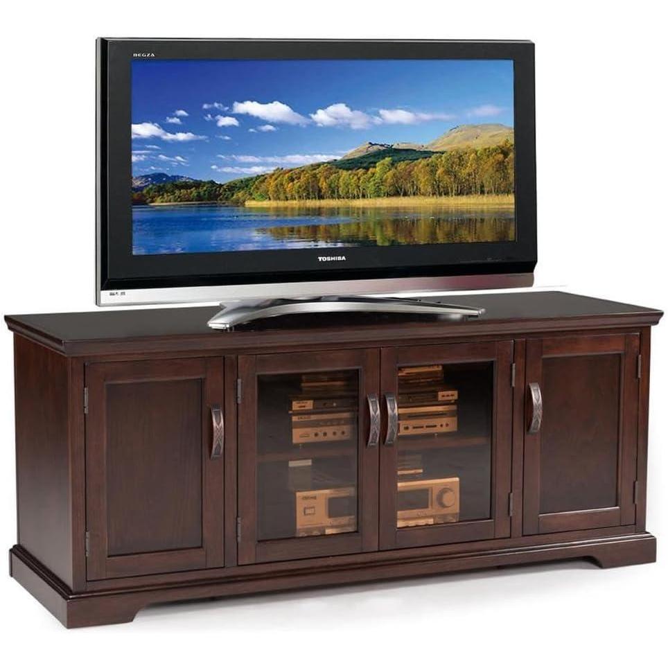 image:imageLeick Home 82360 Solid Wood Mission Oak Four Door TV Stand For 65 TVs Universal TV Console Living Room Storage Shelves Entertainment Center Mission OakChocolate Cherry Bronze