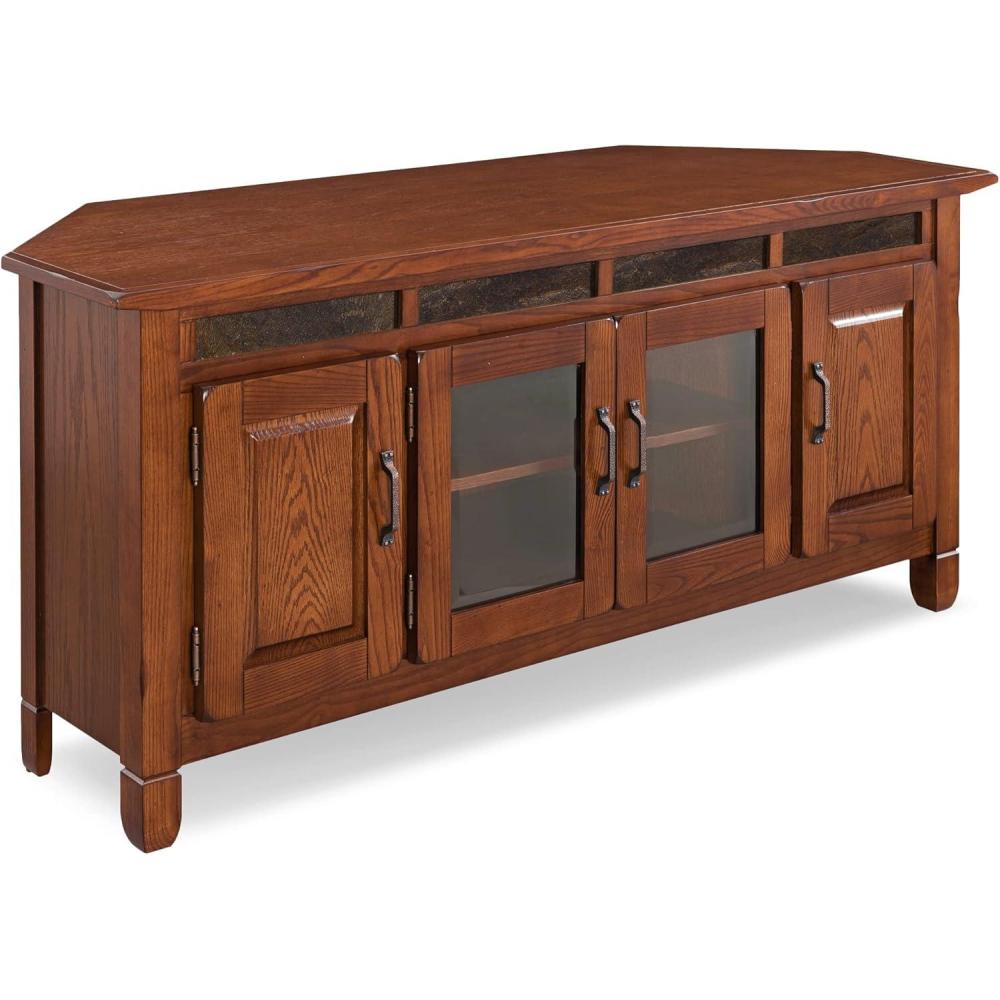 image:imageLeick Home 85162 TV Stand with Bookshelf Storage for 65 TVs Cottage WhiteDistressed Rustic Autumn