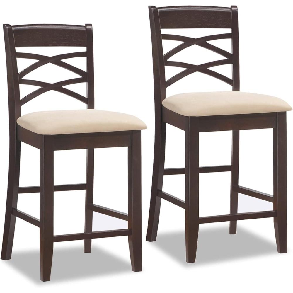 image:imageLeick Home Double Crossback Upholstered Counter Stool with Backrest for Kitchen or Dining Area Gray and Moss Green 2 Pack 10084GSMHBeige